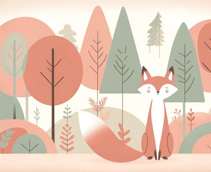Papier peint renard bébé forêt colorée