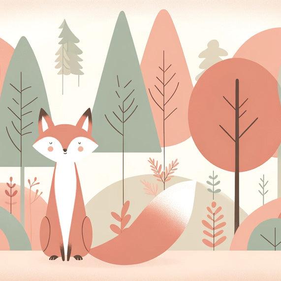 Papier peint renard bébé forêt colorée
