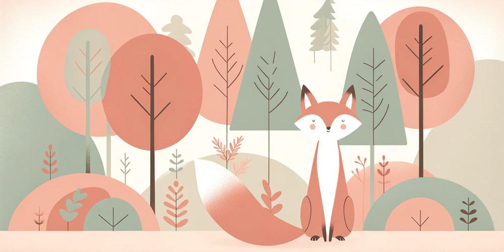 Papier peint renard bébé forêt colorée