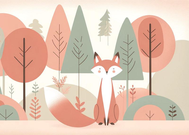 Papier peint renard bébé forêt colorée