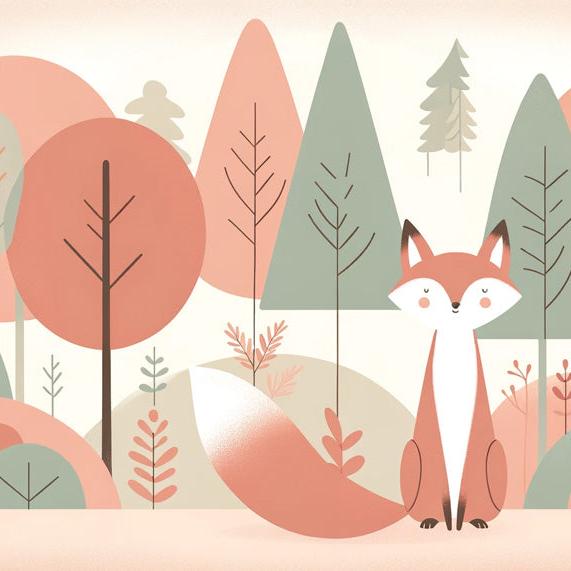 Papier peint renard bébé forêt colorée