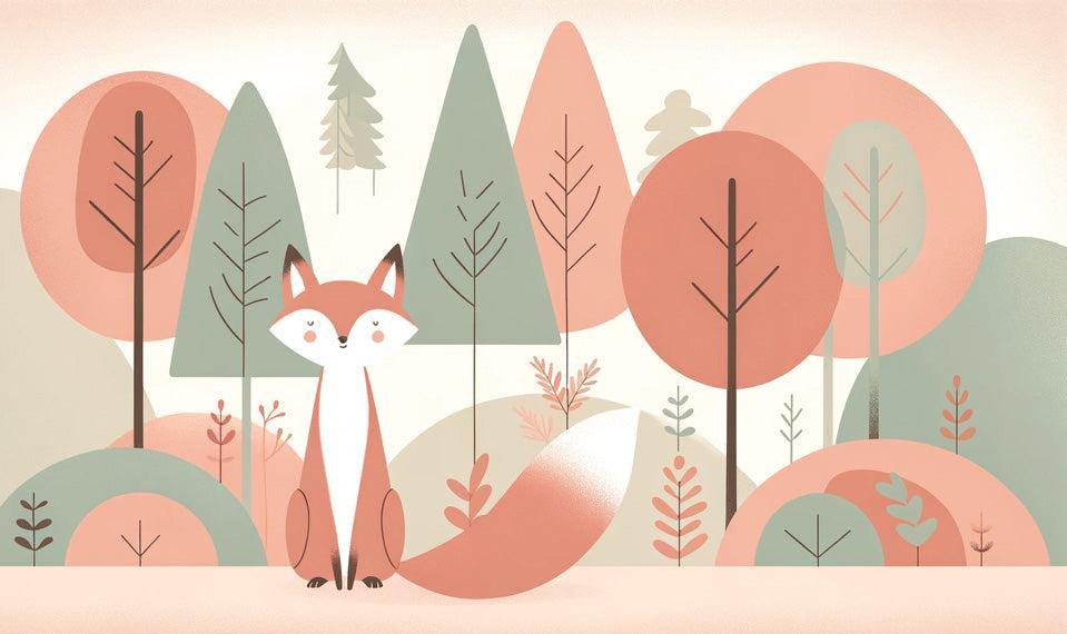 Papier peint renard bébé forêt colorée