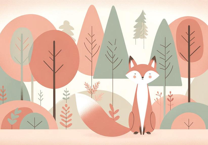 Papier peint renard bébé forêt colorée