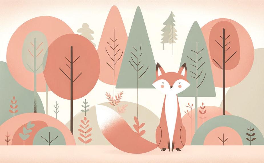 Papier peint renard bébé forêt colorée