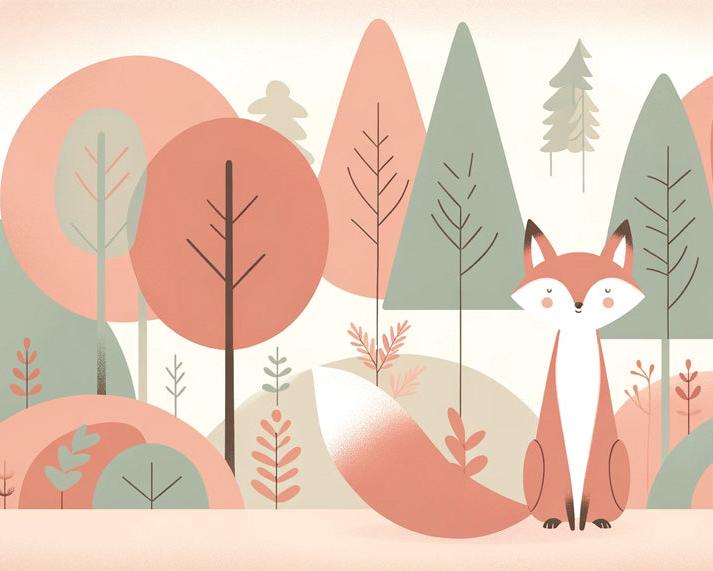 Papier peint renard bébé forêt colorée