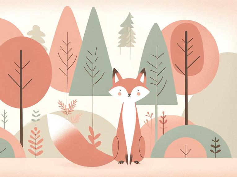 Papier peint renard bébé forêt colorée
