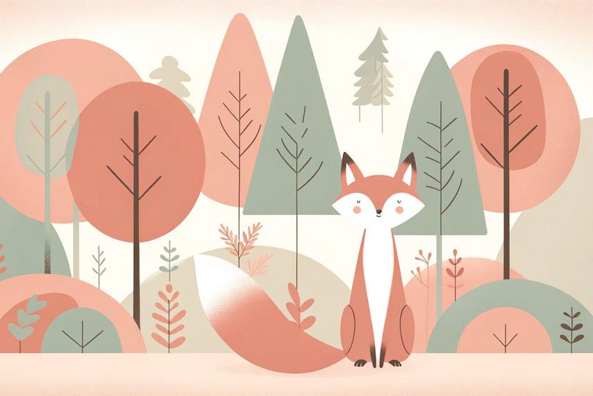 Papier peint renard bébé forêt colorée