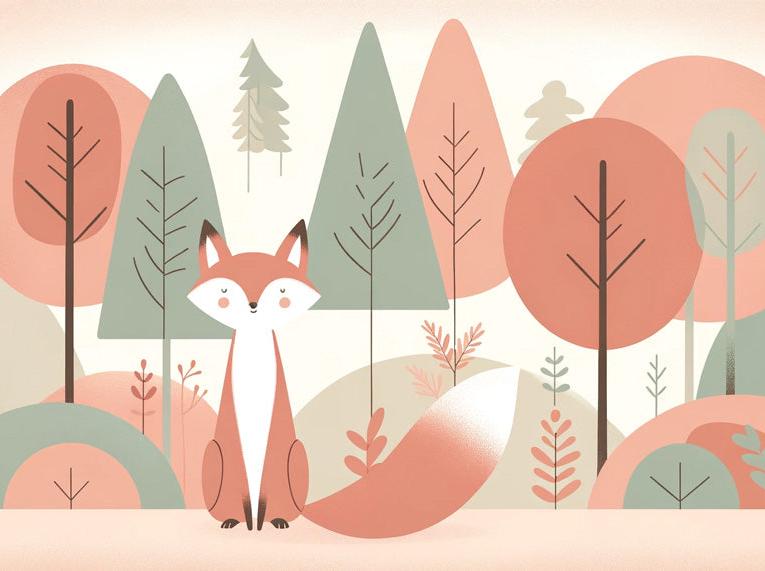 Papier peint renard bébé forêt colorée