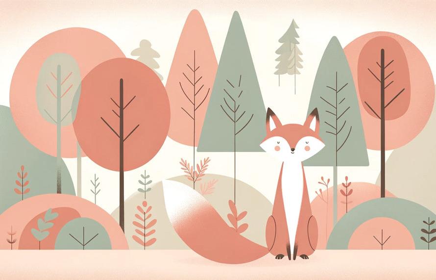 Papier peint renard bébé forêt colorée