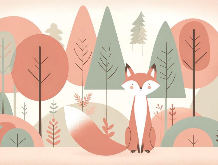 Papier peint renard bébé forêt colorée