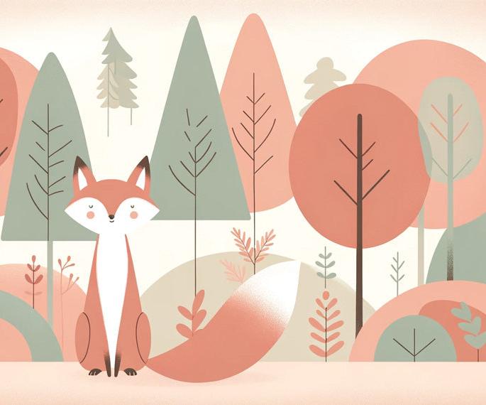 Papier peint renard bébé forêt colorée