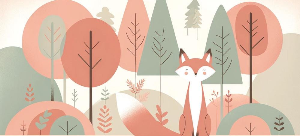 Papier peint renard bébé forêt colorée