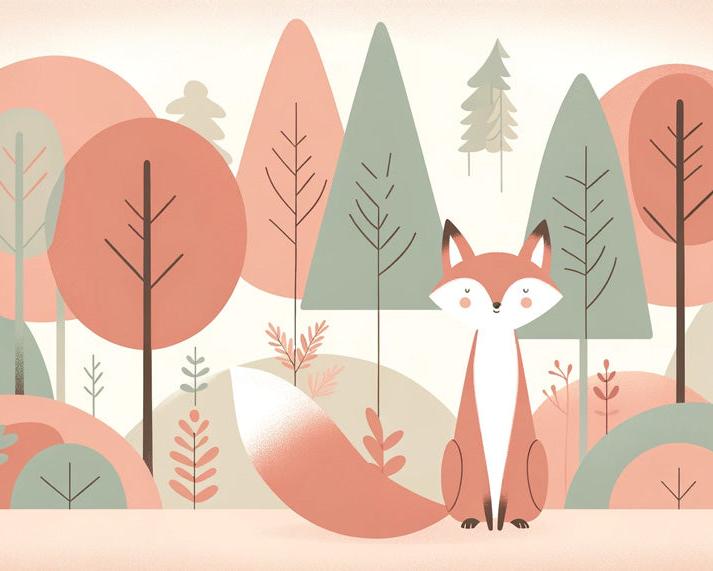 Papier peint renard bébé forêt colorée