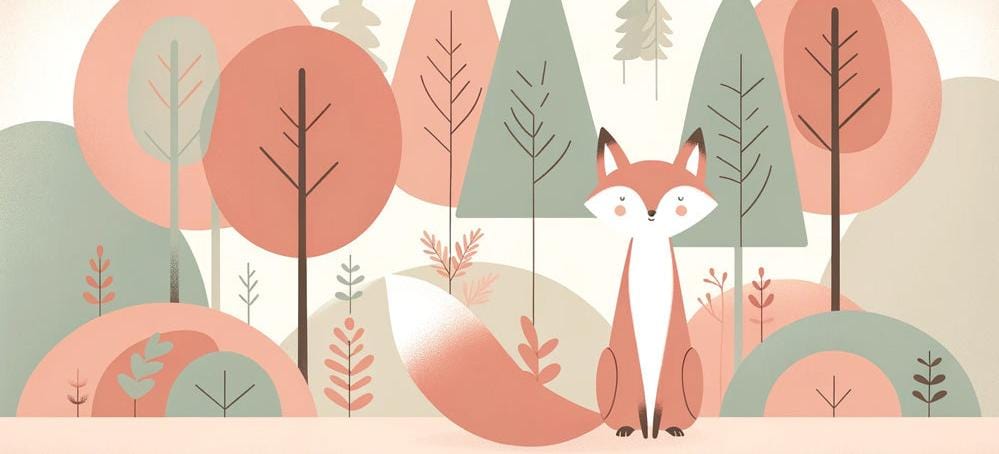 Papier peint renard bébé forêt colorée