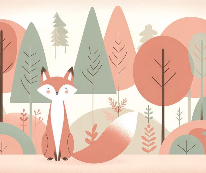 Papier peint renard bébé forêt colorée
