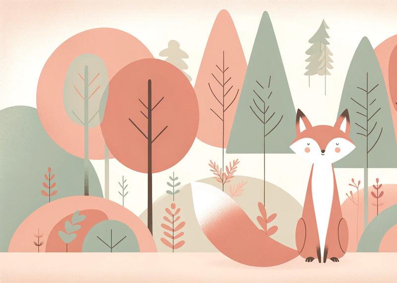 Papier peint renard bébé forêt colorée