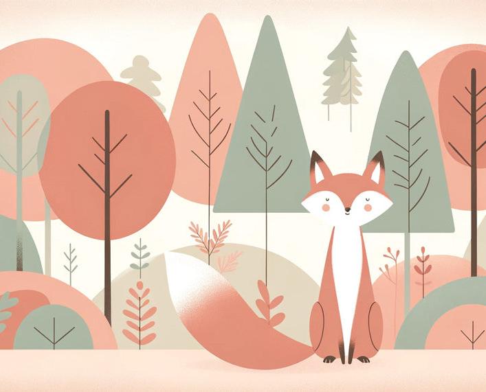 Papier peint renard bébé forêt colorée