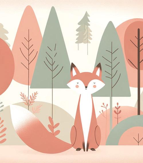 Papier peint renard bébé forêt colorée