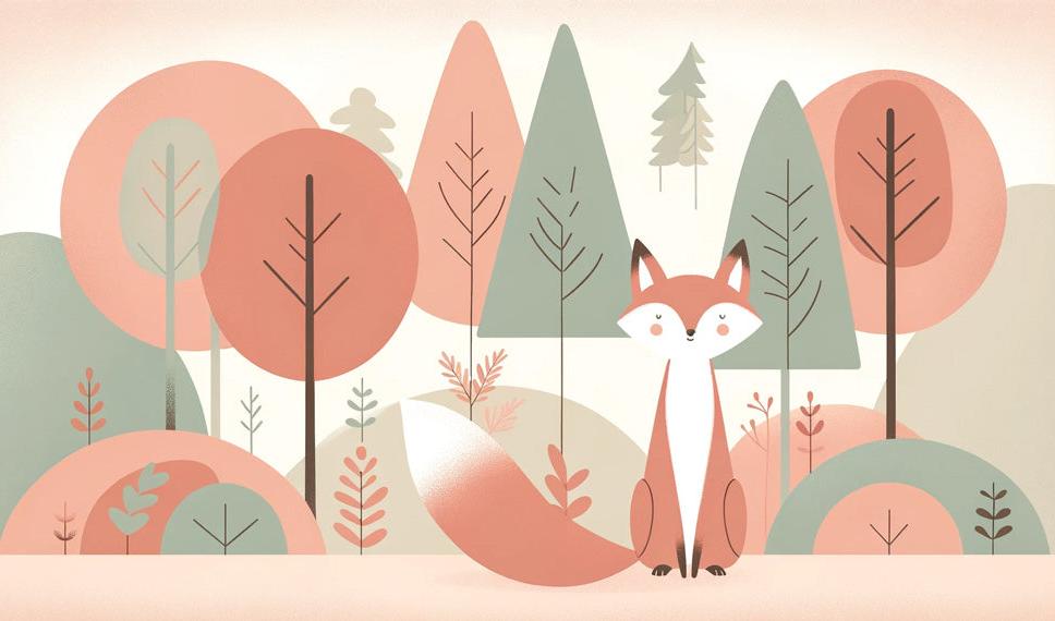 Papier peint renard bébé forêt colorée