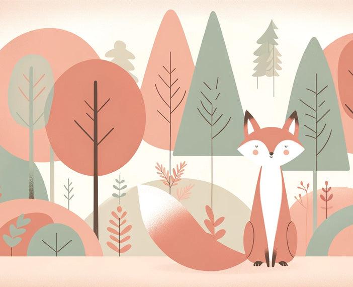 Papier peint renard bébé forêt colorée