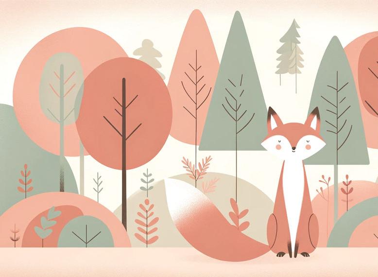 Papier peint renard bébé forêt colorée