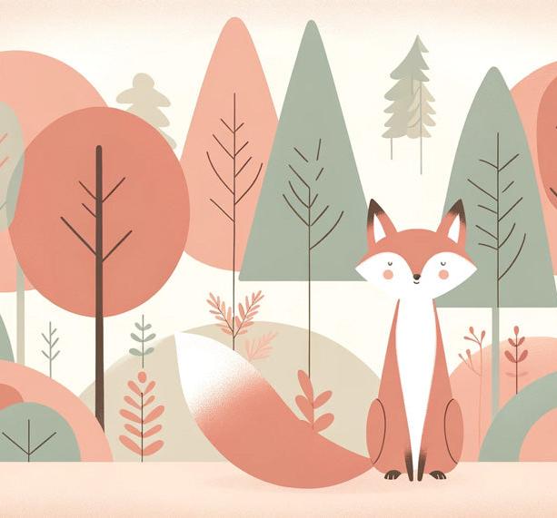 Papier peint renard bébé forêt colorée