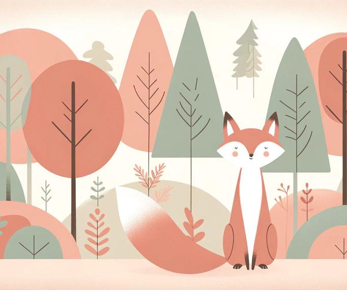 Papier peint renard bébé forêt colorée