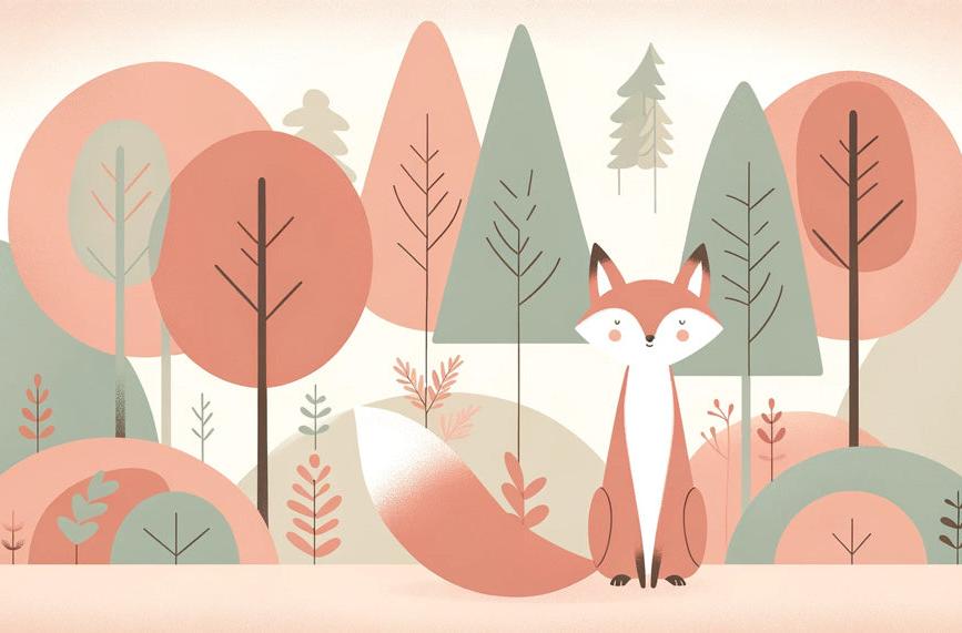 Papier peint renard bébé forêt colorée