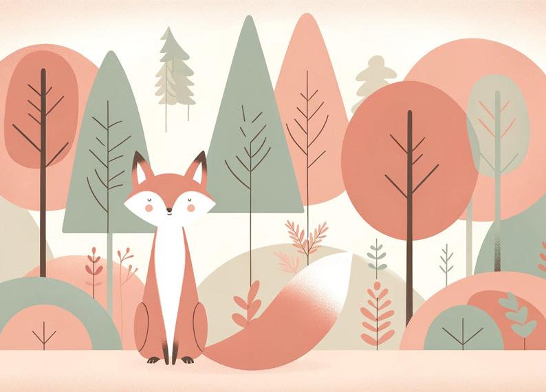 Papier peint renard bébé forêt colorée