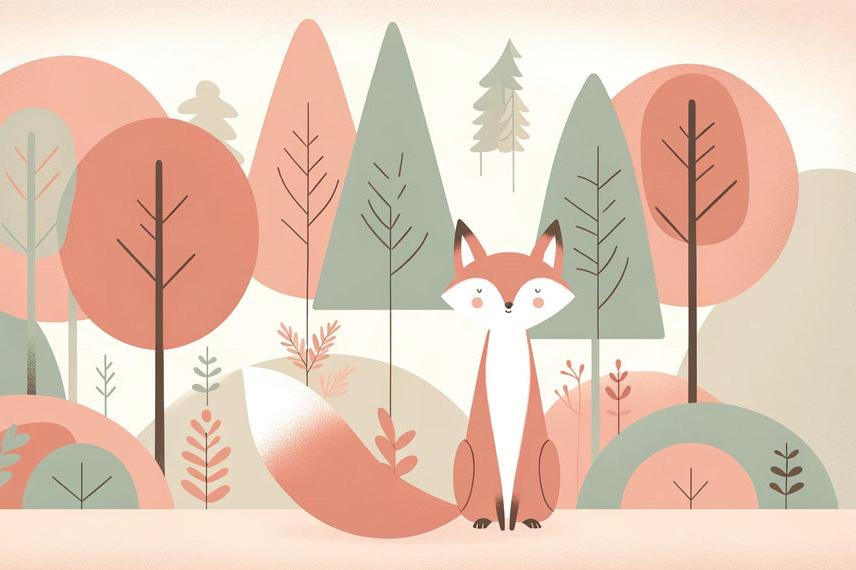 Papier peint renard bébé forêt colorée