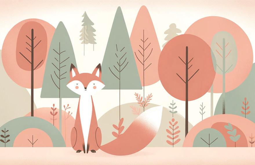 Papier peint renard bébé forêt colorée