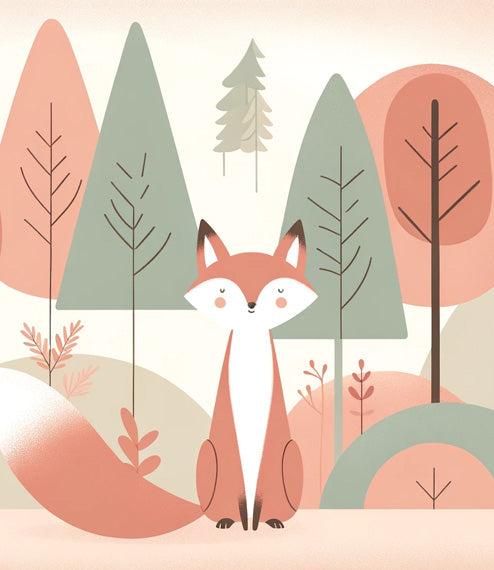 Papier peint renard bébé forêt colorée