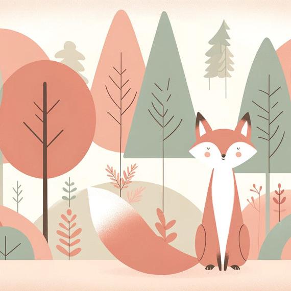 Papier peint renard bébé forêt colorée