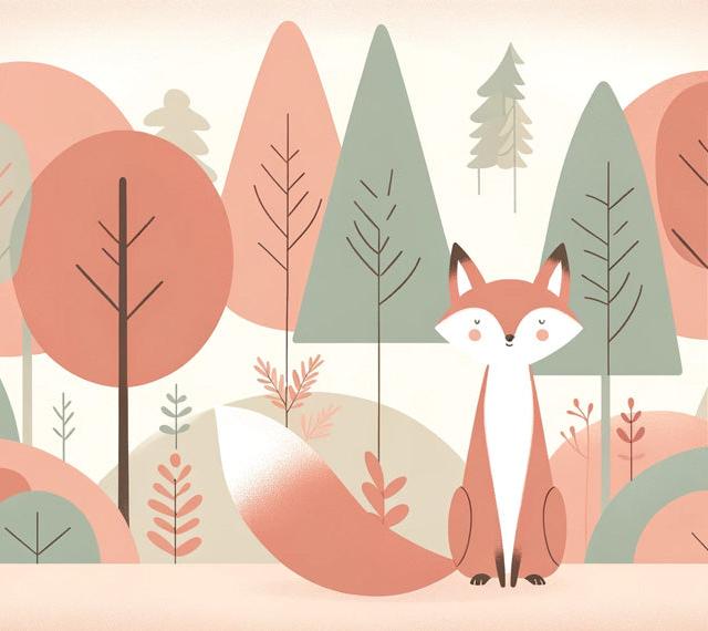 Papier peint renard bébé forêt colorée