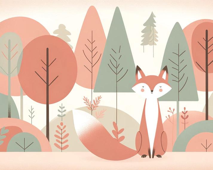 Papier peint renard bébé forêt colorée