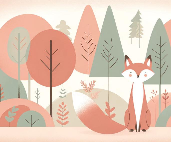 Papier peint renard bébé forêt colorée