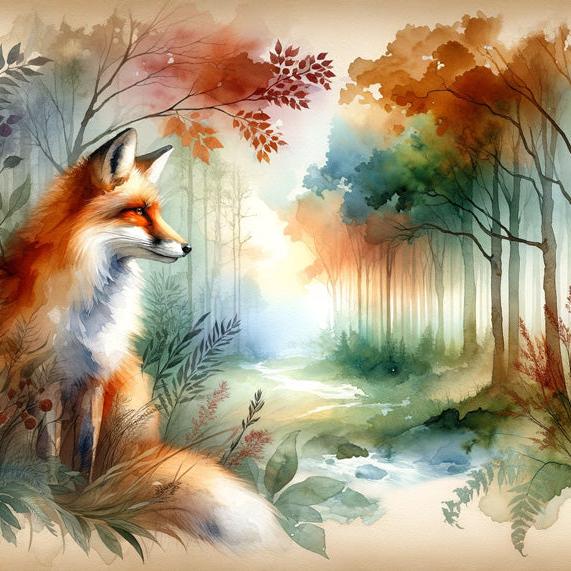 Papier peint renard aquarelle forêt fleurie