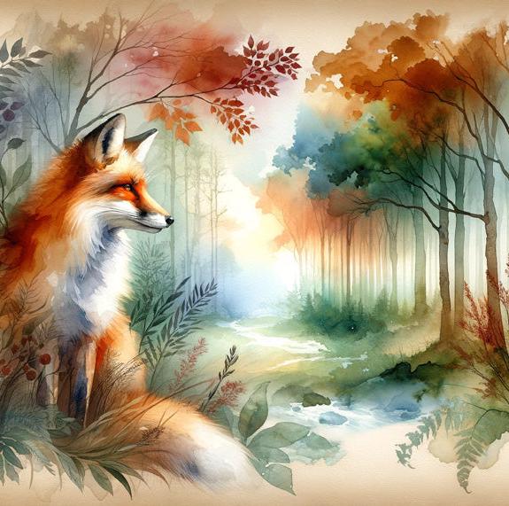 Papier peint renard aquarelle forêt fleurie