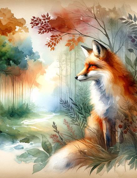 Papier peint renard aquarelle forêt fleurie