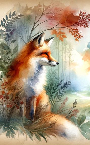 Papier peint renard aquarelle forêt fleurie