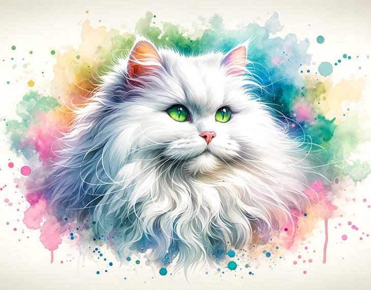 Papier peint chat angora aquarelle