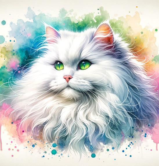 Papier peint chat angora aquarelle