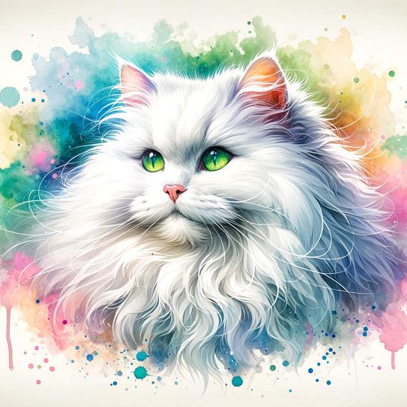 Papier peint chat angora aquarelle