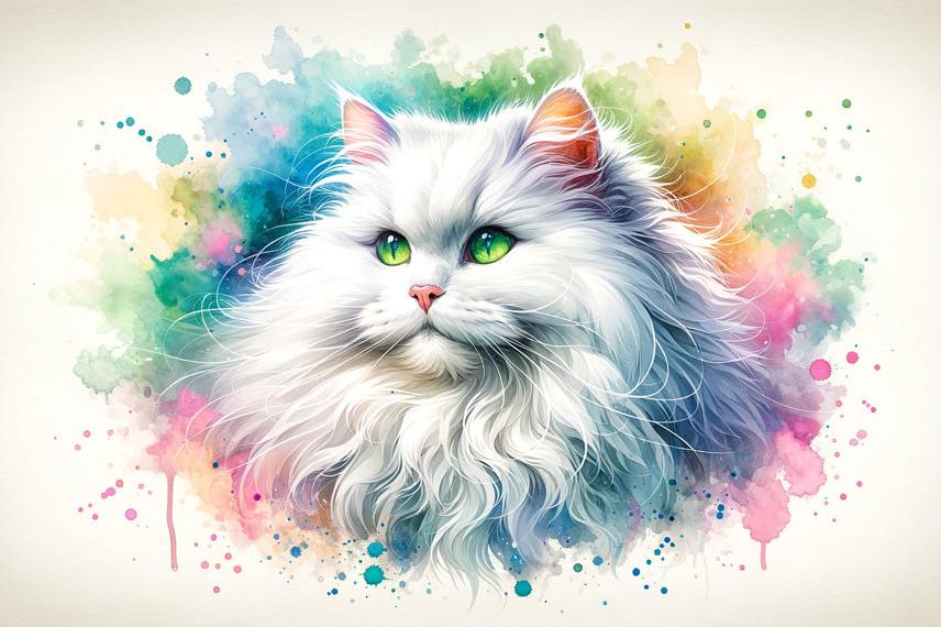 Papier peint chat angora aquarelle