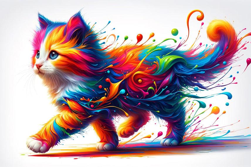 Papier peint chaton explosion de peinture colorée