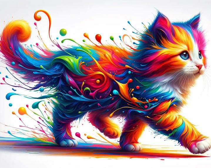 Papier peint chaton explosion de peinture colorée