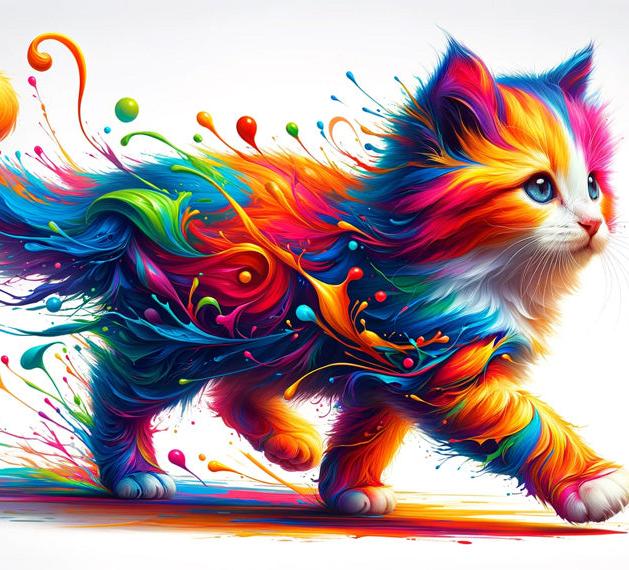 Papier peint chaton explosion de peinture colorée