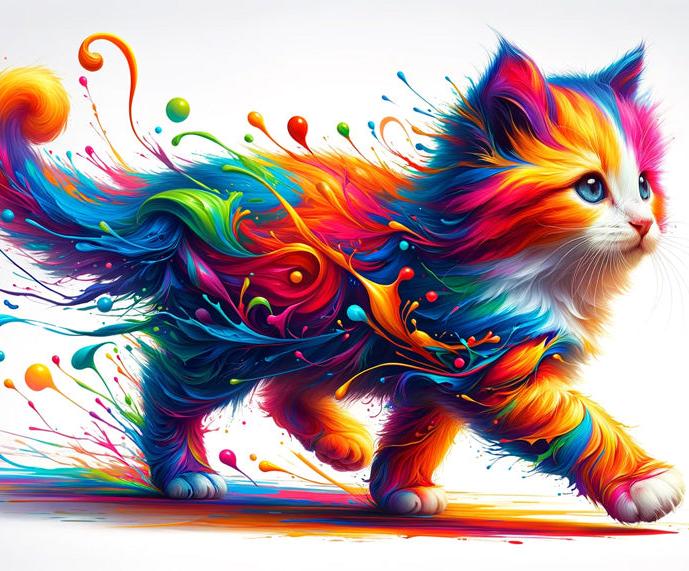 Papier peint chaton explosion de peinture colorée