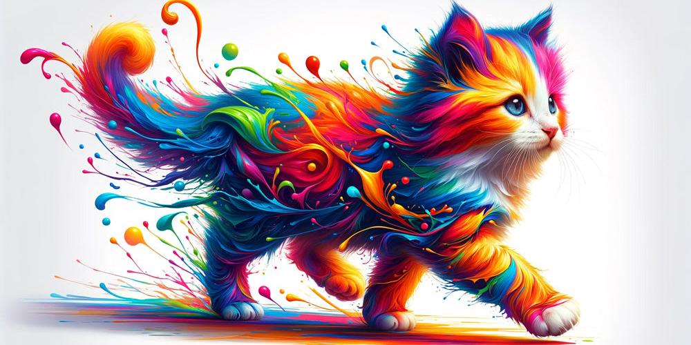 Papier peint chaton explosion de peinture colorée