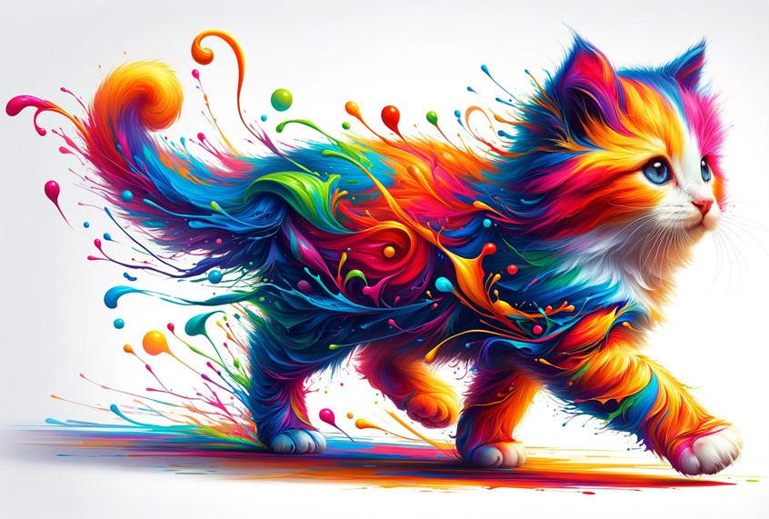 Papier peint chaton explosion de peinture colorée